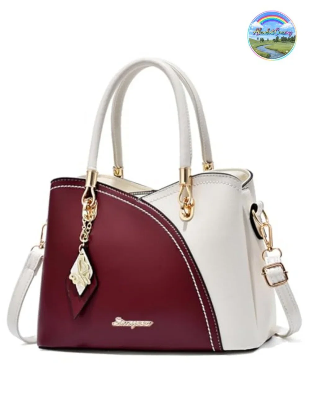 Women's Satchel Handbag - Faux Leather Tote with Gold Tone Hardware, 6 Pockets