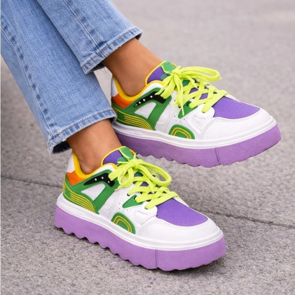 Forever Link Women's Multicolored Chunky Platform Sneakers Size 7