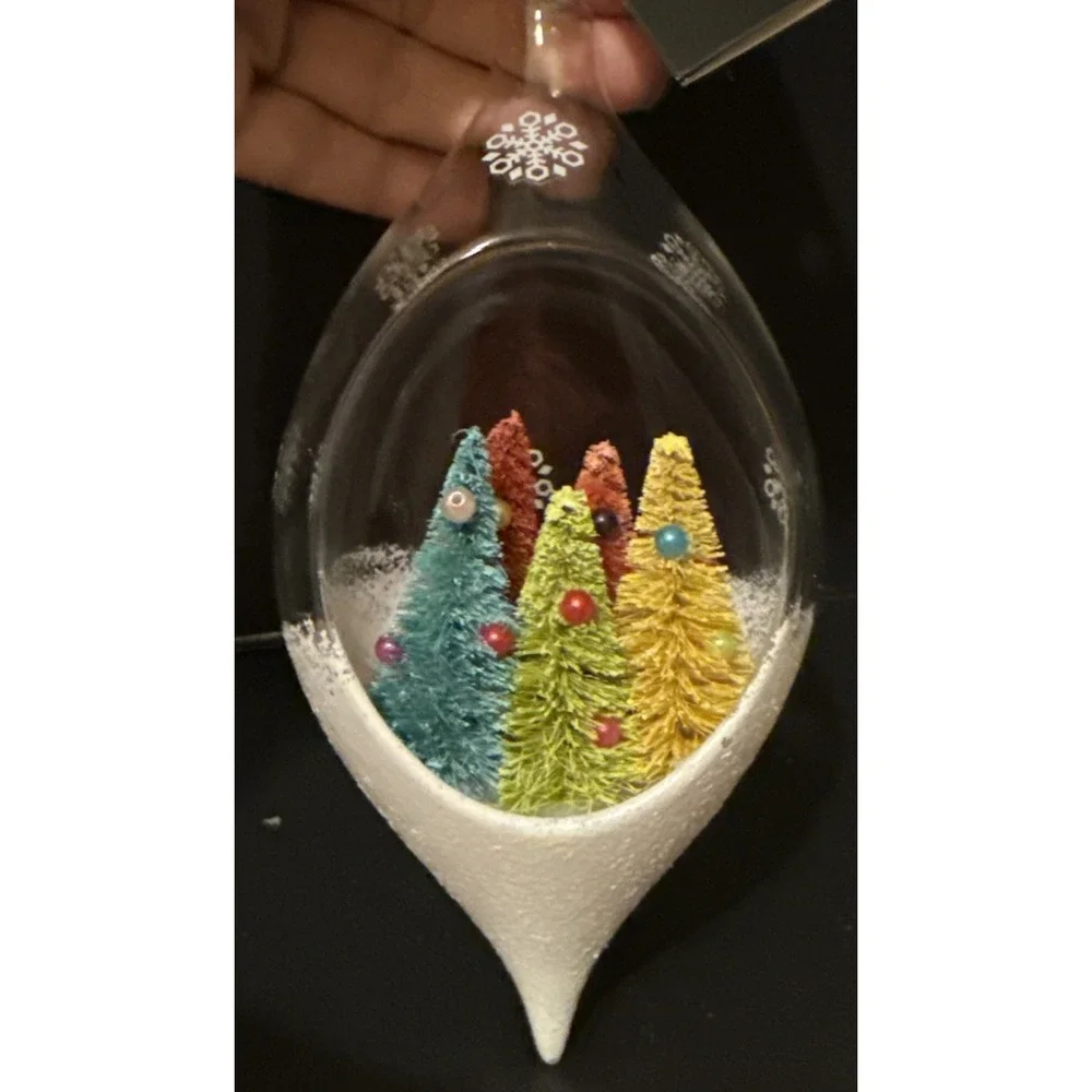 Robert Stanley Colorful Trees‎ Snow Scene Globe Tear Drop Christmas Ornament NEW