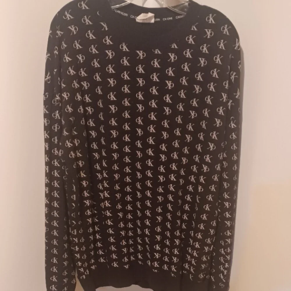 CK Calvin Klein Black/Creme Logo Lightweight Sweatshirt Long Sleeve Unisex L