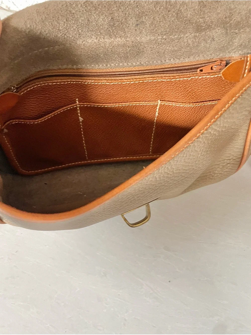 Dooney & Bourke - Vintage Taupe Crossbody with Tan Trim