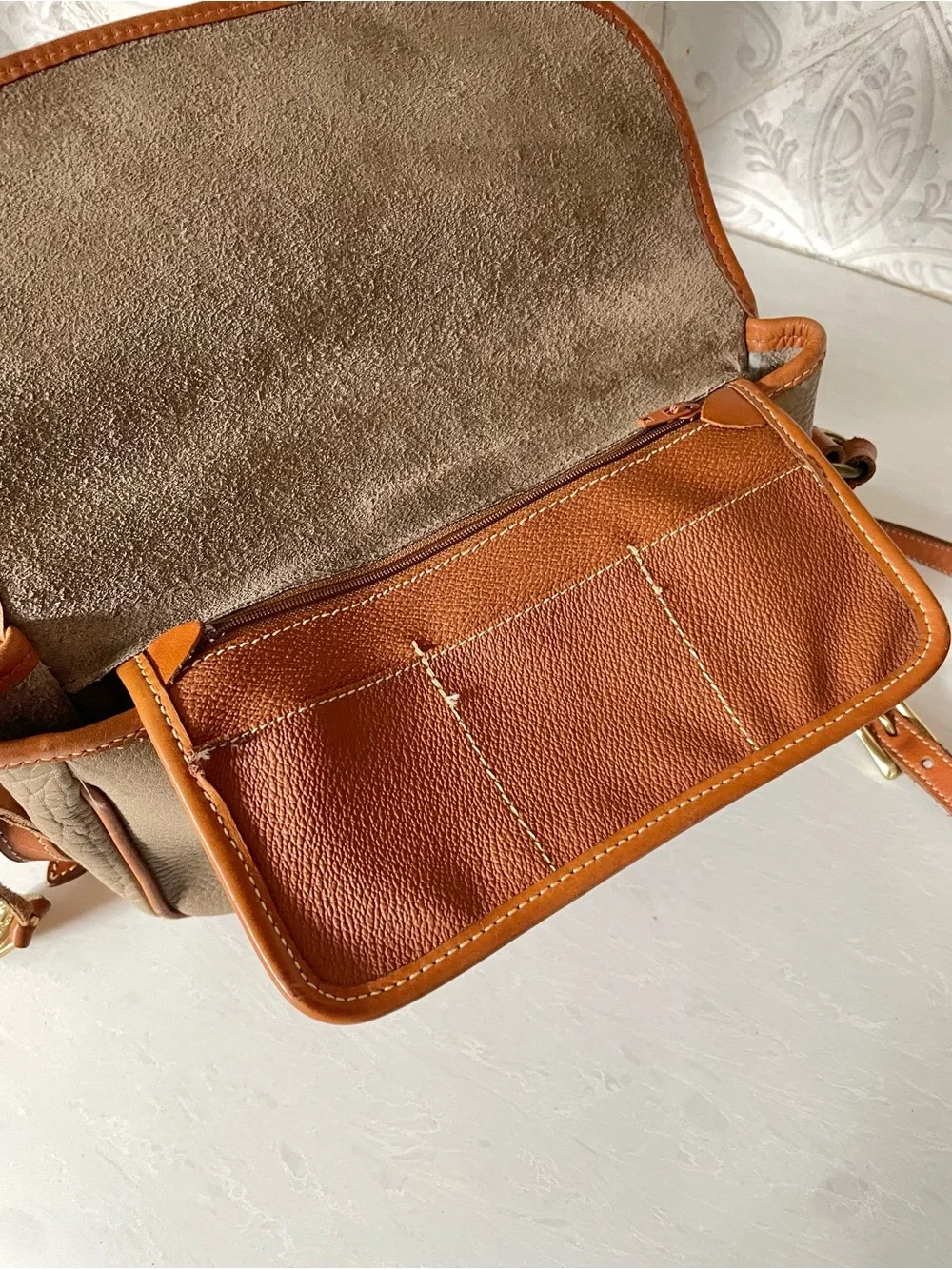 Dooney & Bourke - Vintage Taupe Crossbody with Tan Trim