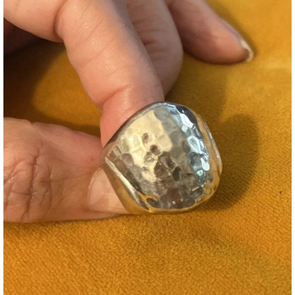 Vintage Sterling Silver ELLE Hammered Textured Ruby Statement Ring Size 7.5