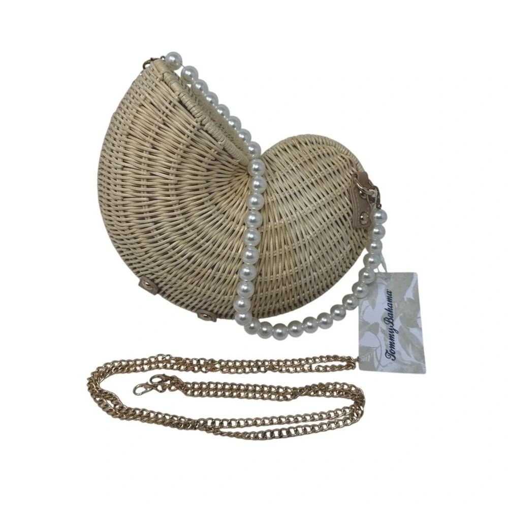 Tommy Bahama Wicker Rattan Conch Shell Clutch Handbag Crossbody Summer Beach NWT