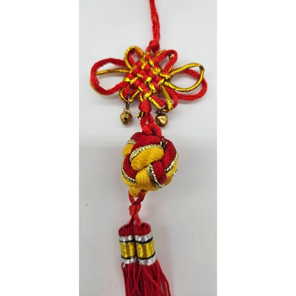 Chinese Knot Tassel Ornament Red Gold‎ Bells Lunar New Year Good Luck Charm 11in