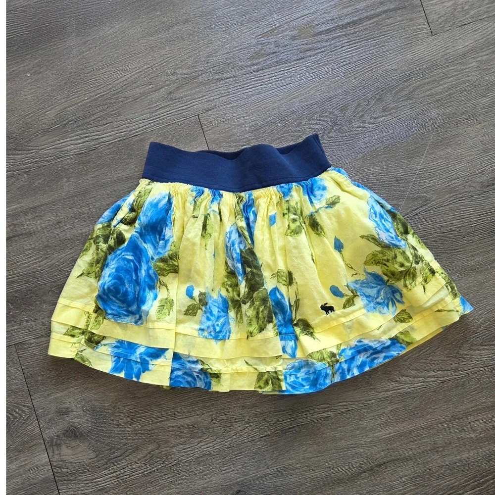 Abercrombie Kids Skirt Girls Medium Yellow Blue Floral Tiered Ruffle