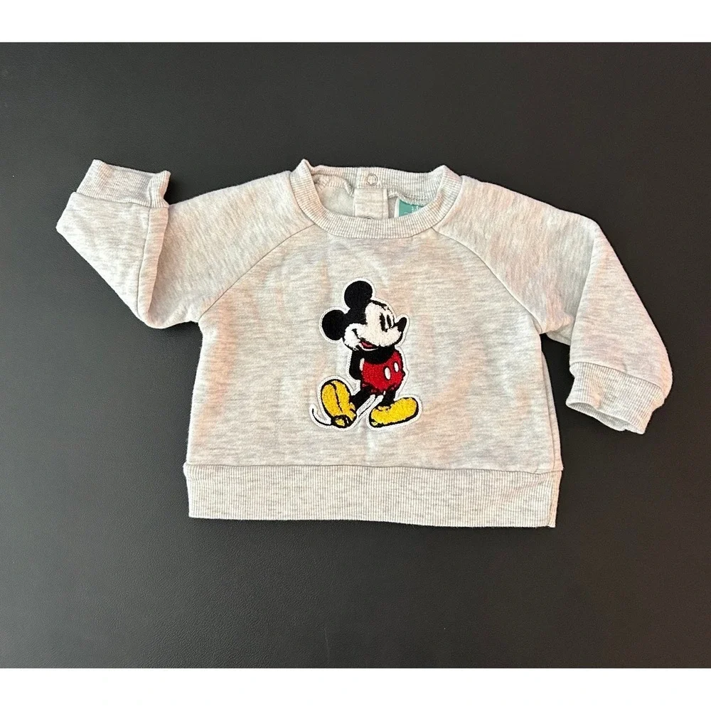 Disney Baby Mickey Mouse Gray Raglan Sweatshirt 3-6 Months Fleece Pullover 1349