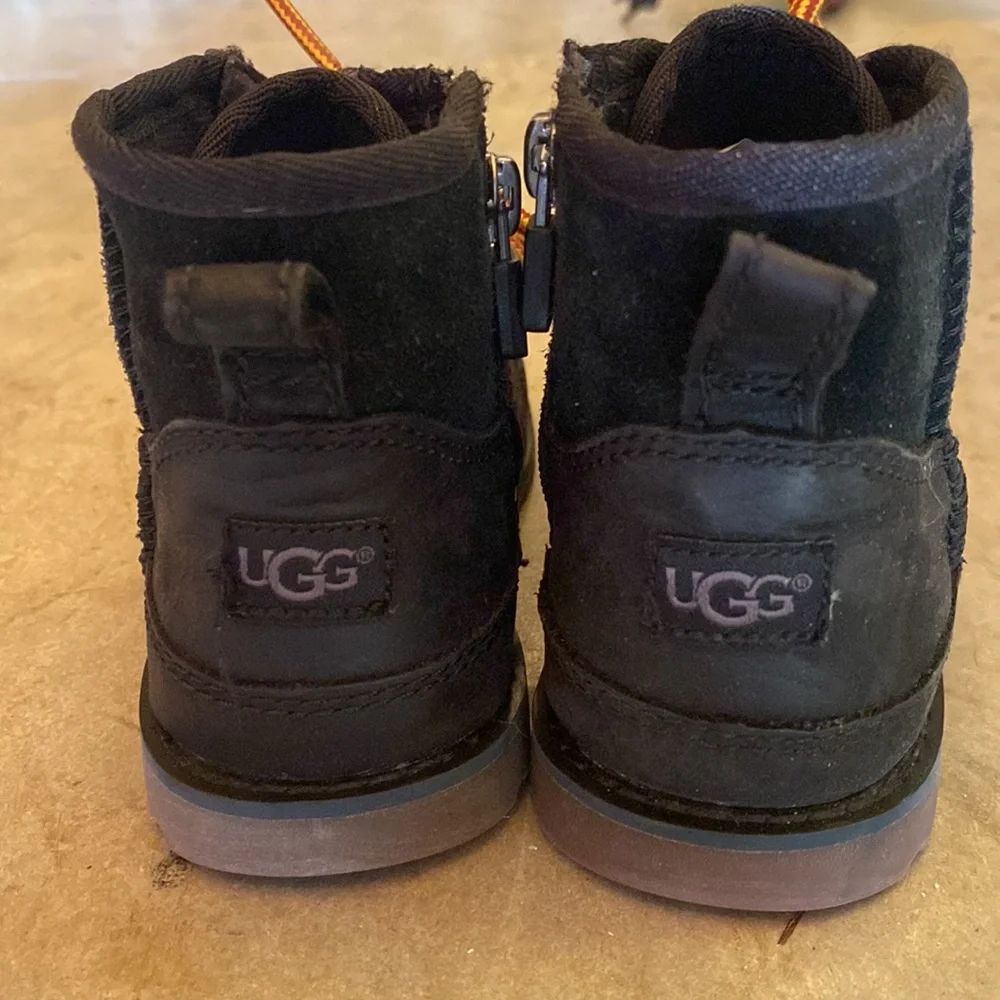 UGG Kids Black Suede & Leather Boots with Orange Laces