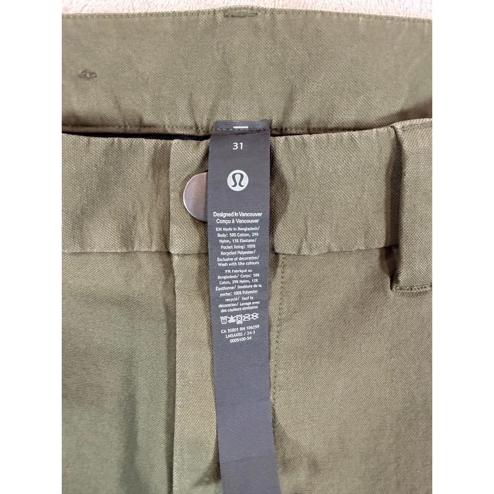 Lululemon Mens ABC Slim-Fit Trouser‎ Stretch Cotton VersaTwill Dark Olive 31x33