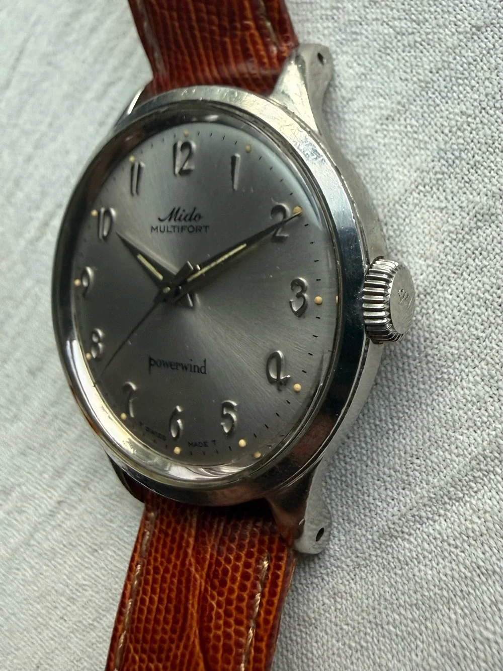 Vintage 1950s Mido Multifort Powerwind Automatic 34mm Watch - Patina!