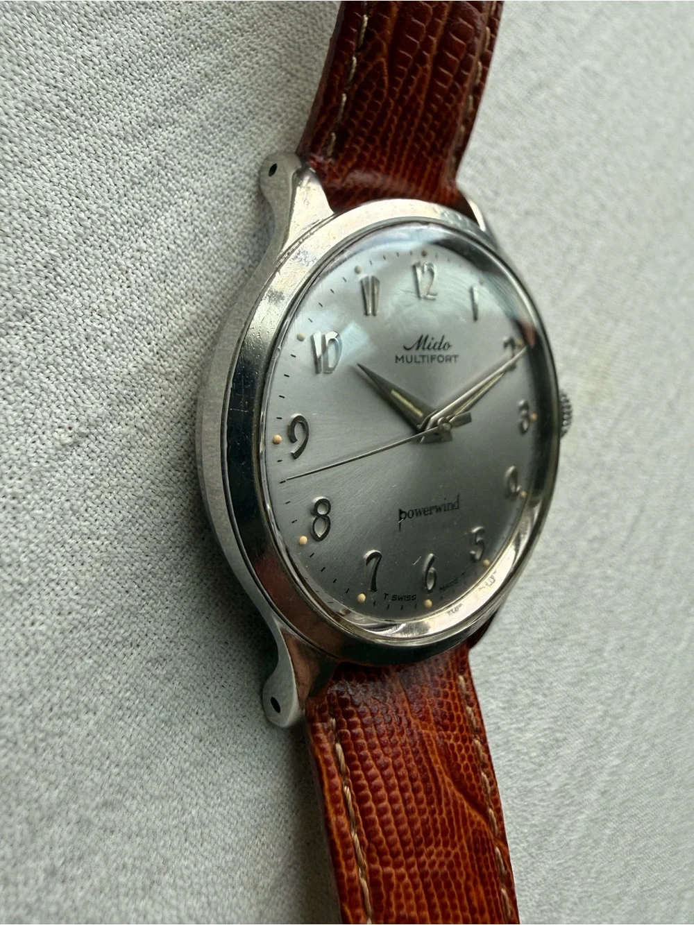 Vintage 1950s Mido Multifort Powerwind Automatic 34mm Watch - Patina!