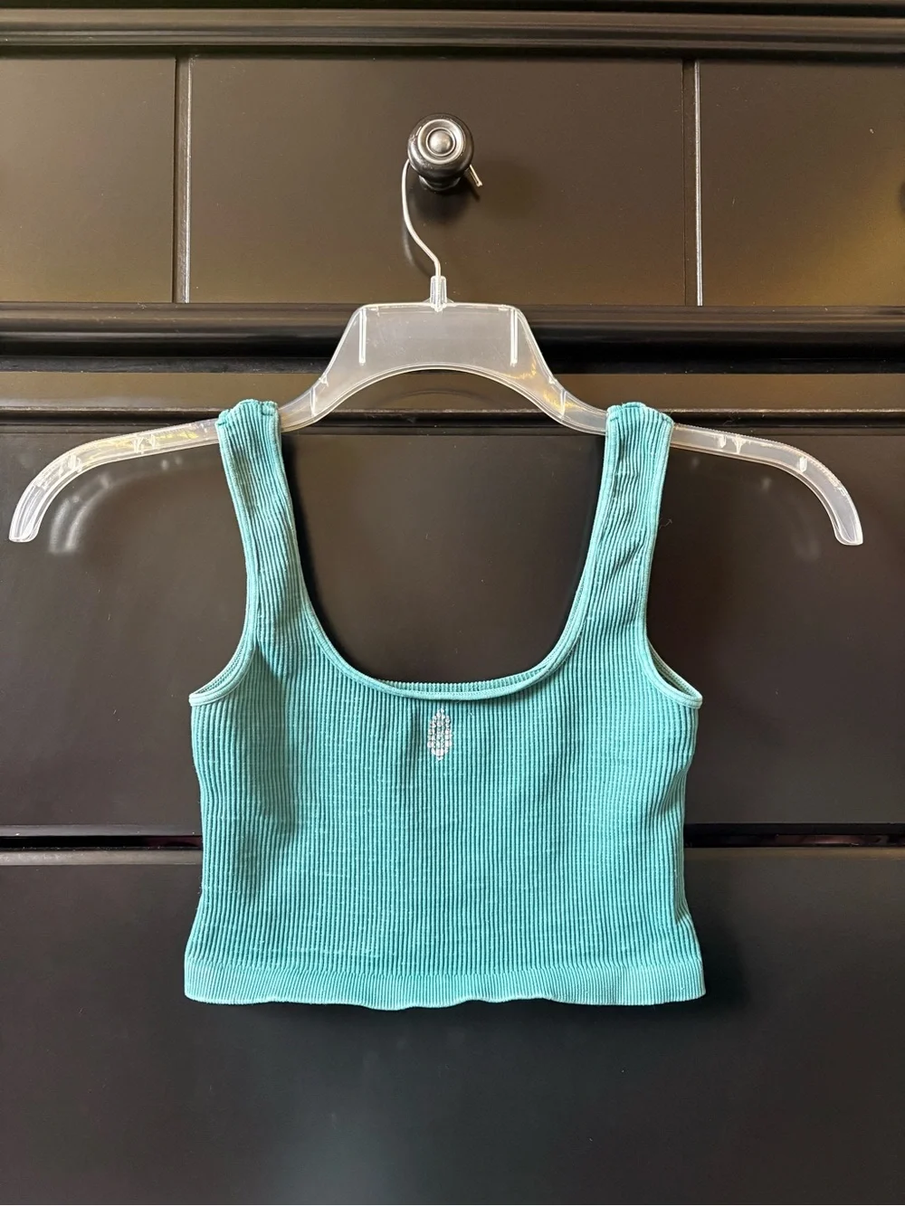 Free People Teal Ribbed Scoop Cropped Tank