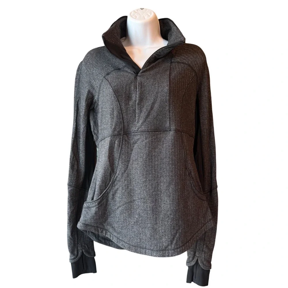 Lululemon‎ Herringbone Funnel Neck Pullover Base Layer Thumbholes Gray Size 8