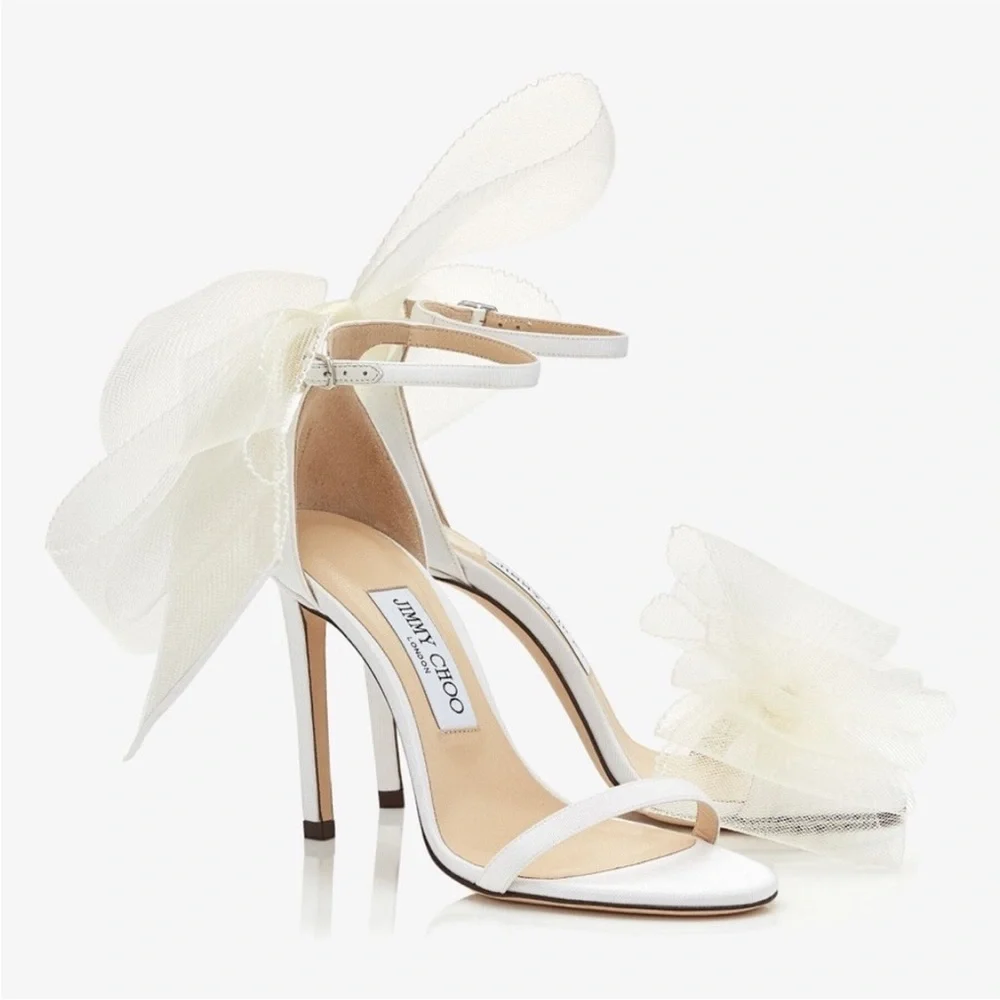 Wedding jimmy Choo Aveline 100 Latte AsymmetricGrosgrain Fascinator Bows 38