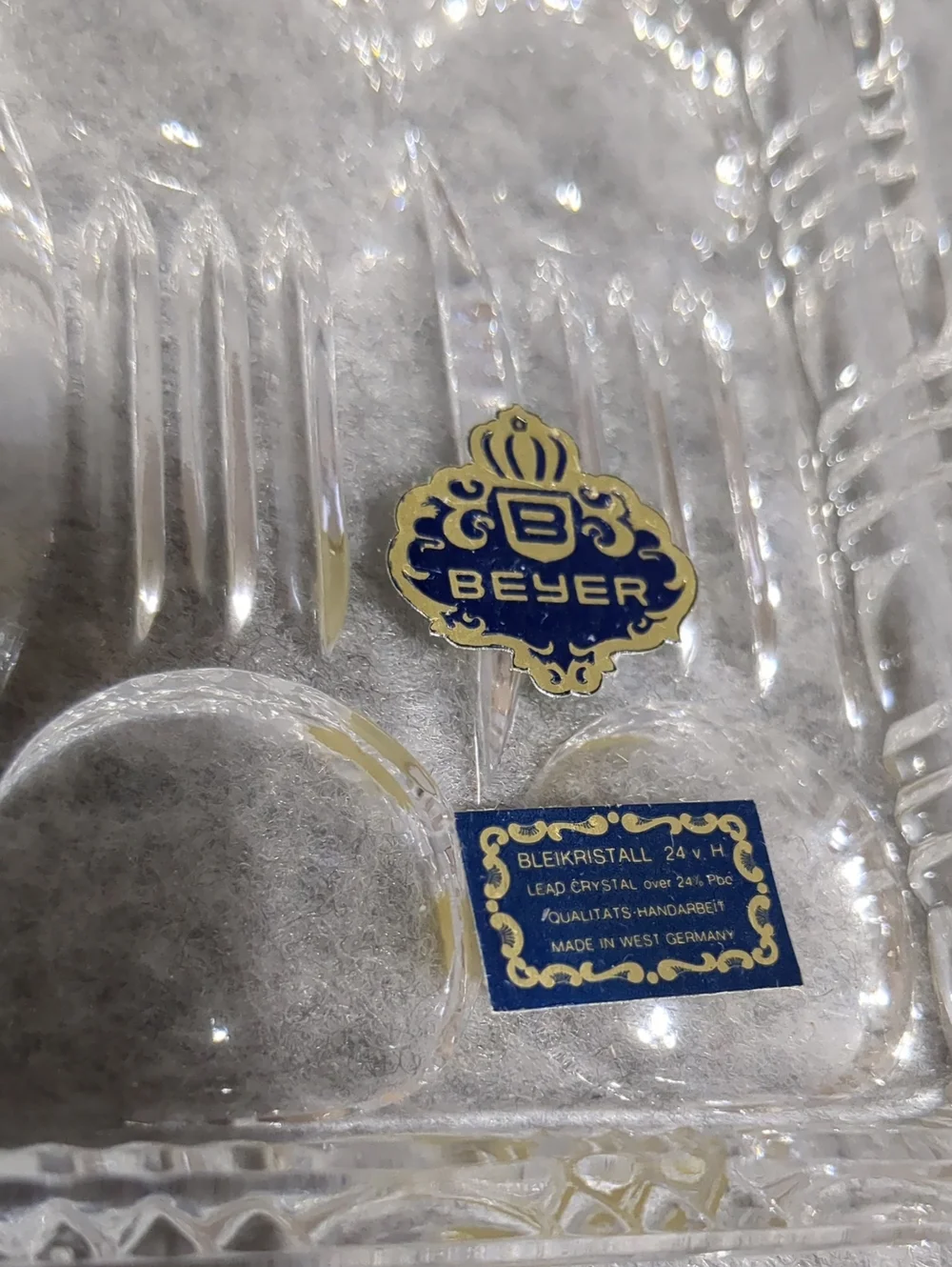 Beyer Bleikristall 3-piece sugar, creamer, and serving tray set Germany Crystal