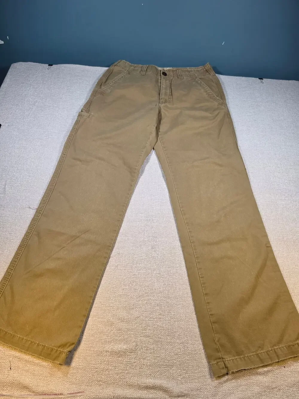 BKE Canvas Carpenter Pants Mens 32L Khaki Tan Straight Leg Workwear Distressed