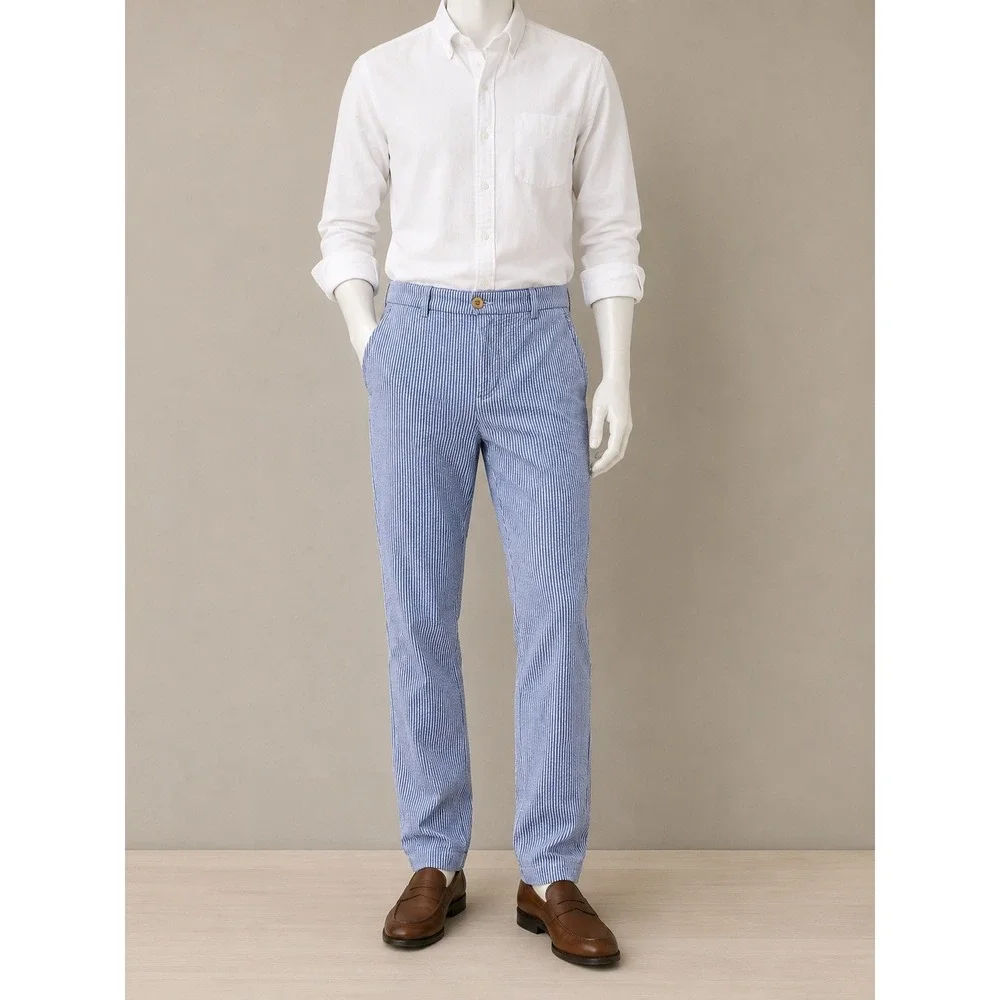 Brooks Brothers Milano Fit Seersucker Pants Mens 32x34 Blue White Striped Cotton