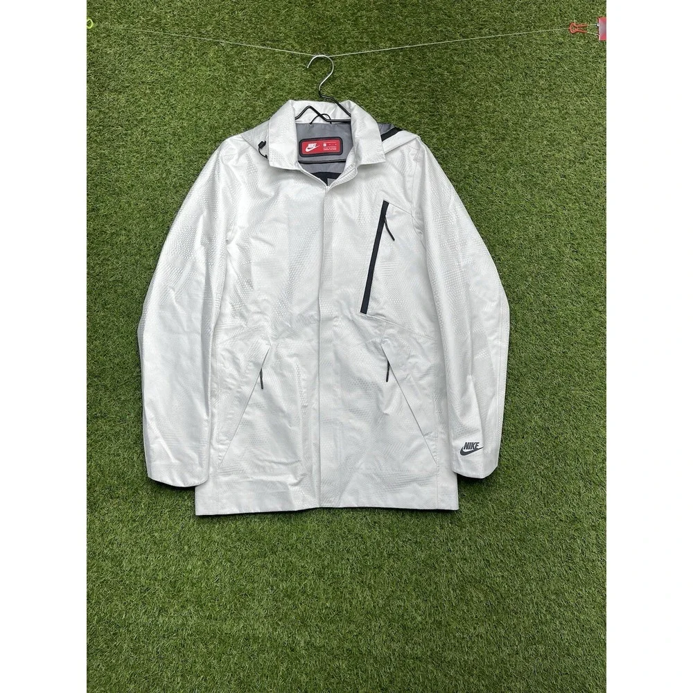 Nike Coat Mens Medium White Gray Full Zip Tech Jacket Winter Coat Rain 2000s