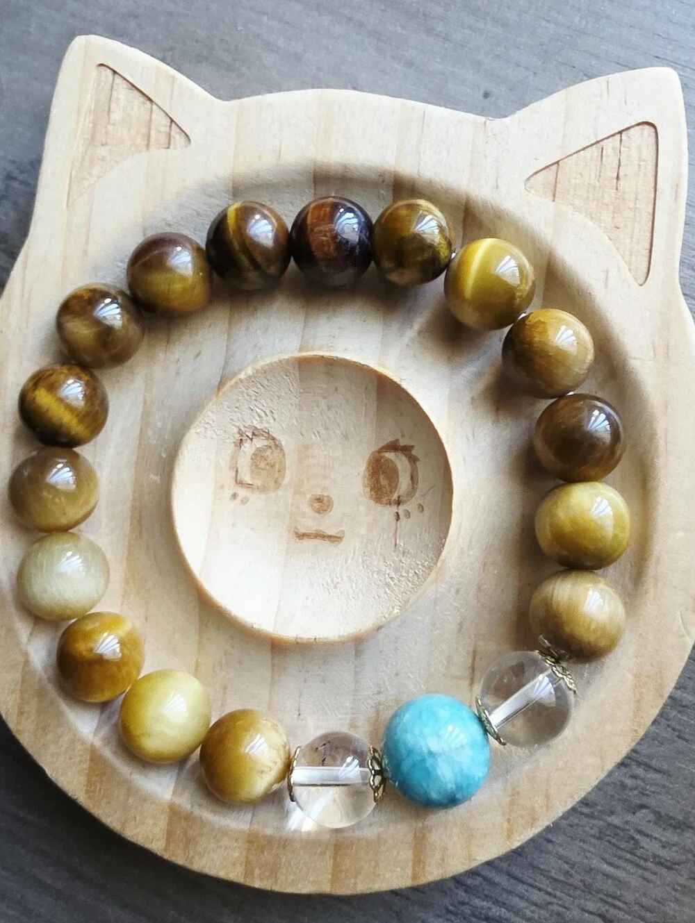Tiger Eye and Amazonite Beaded Stretch Bracelet with Clear Quartz | Natural
