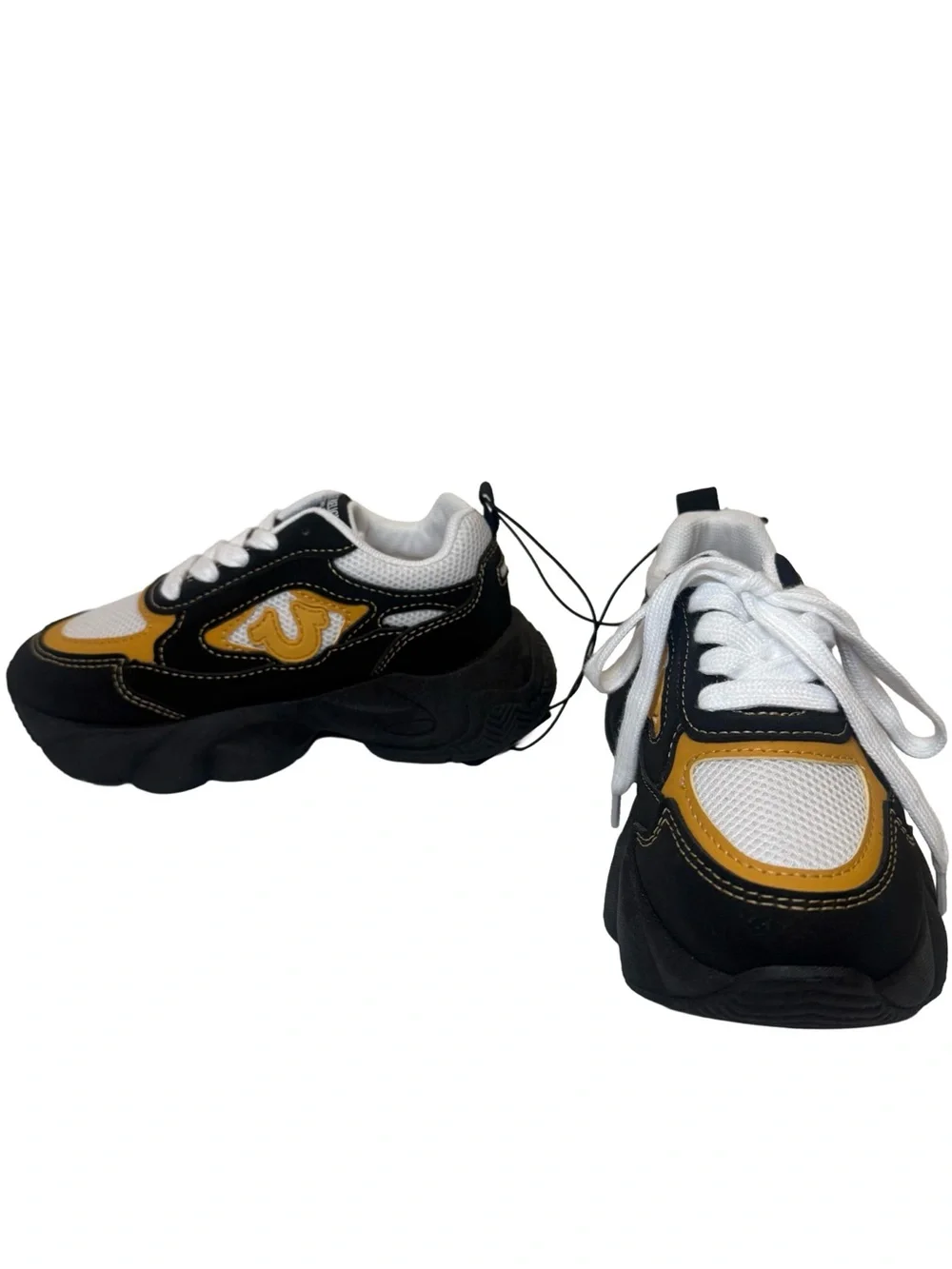 True Religion Boys Dad Sneakers Black Mustard Yellow Chunky Sole NWT Size 12