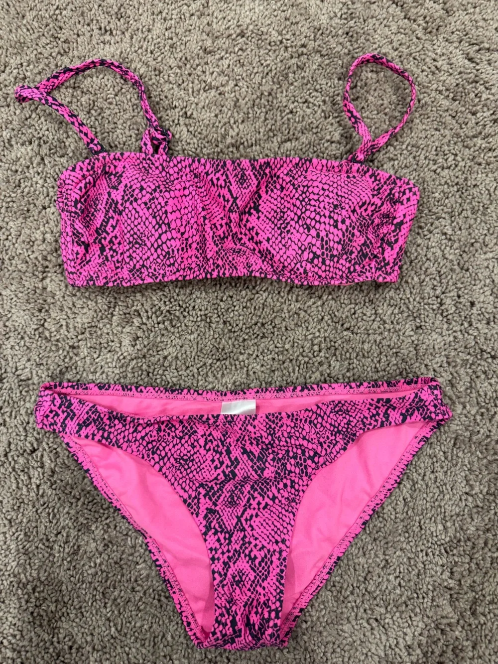 Pink and black snake print bikini