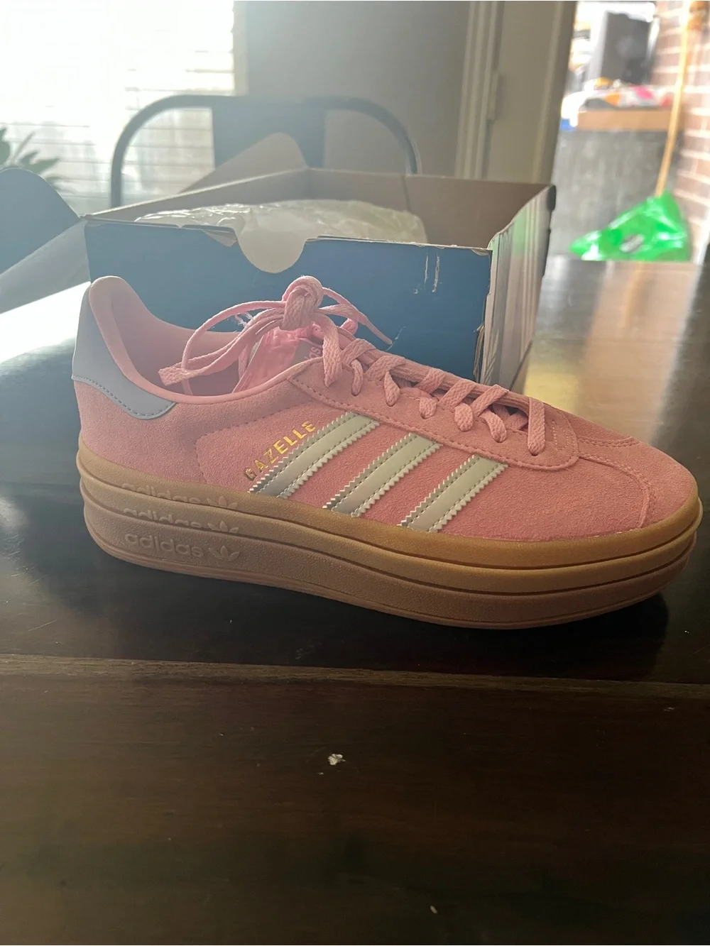 adidas Gazelle Pink Suede Platform Sneakers with Silver Stripes