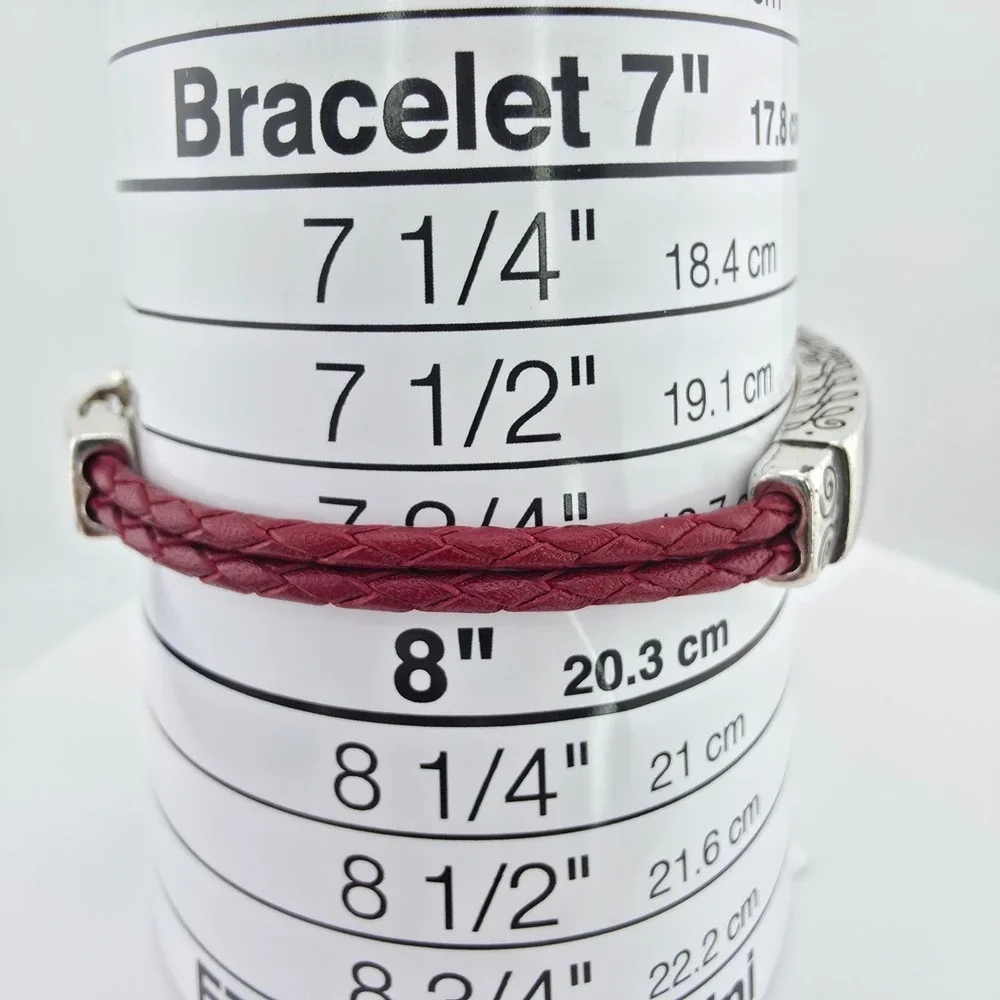 BRIGHTON 'Follow Your Heart' ID Bracelet Red Leather Cords Silver Plate 7.75