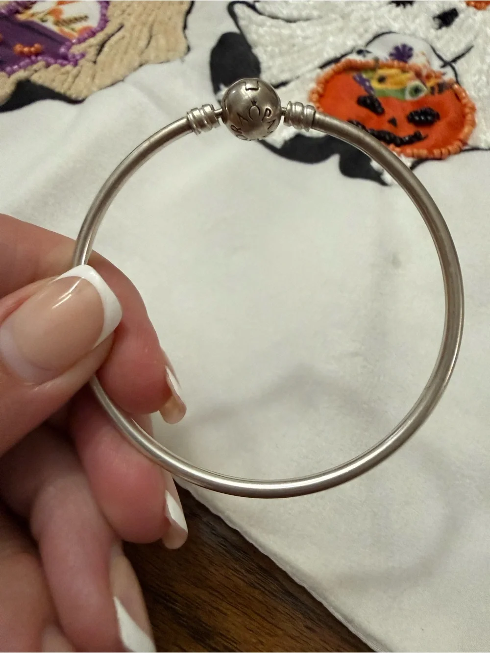 Pandora Silver Round Clasp Bangle Bracelet