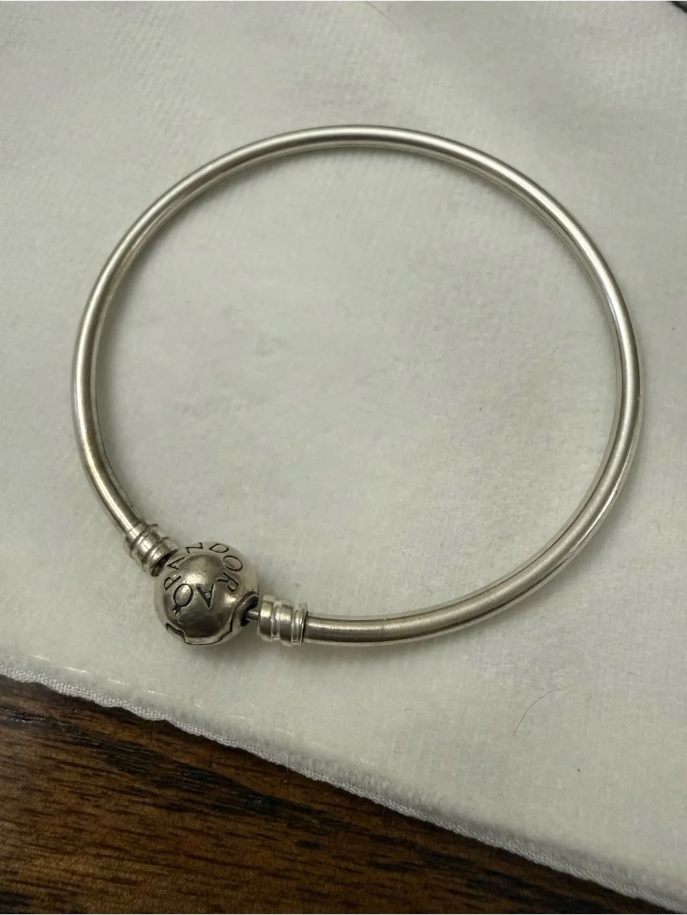 Pandora Silver Round Clasp Bangle Bracelet