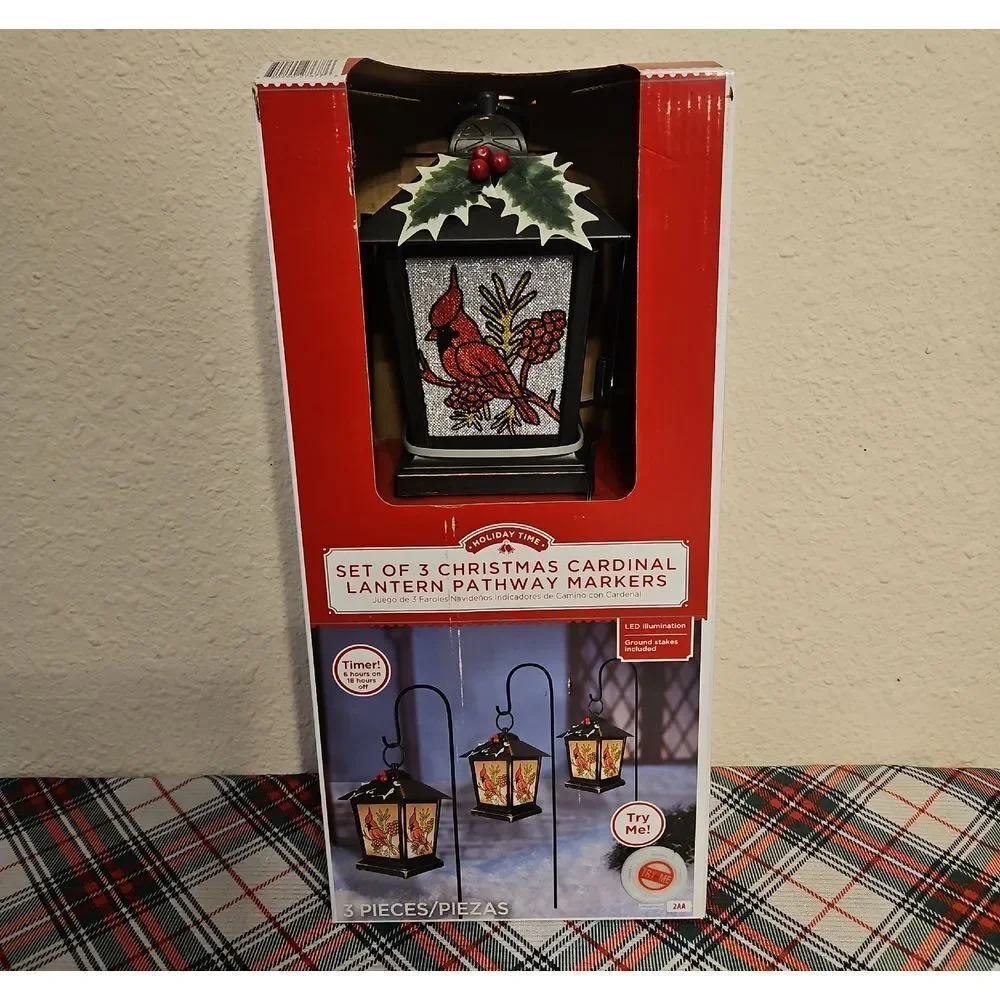 Holiday Time LED Illumination Cardinal Lantern Pathway Markers Set