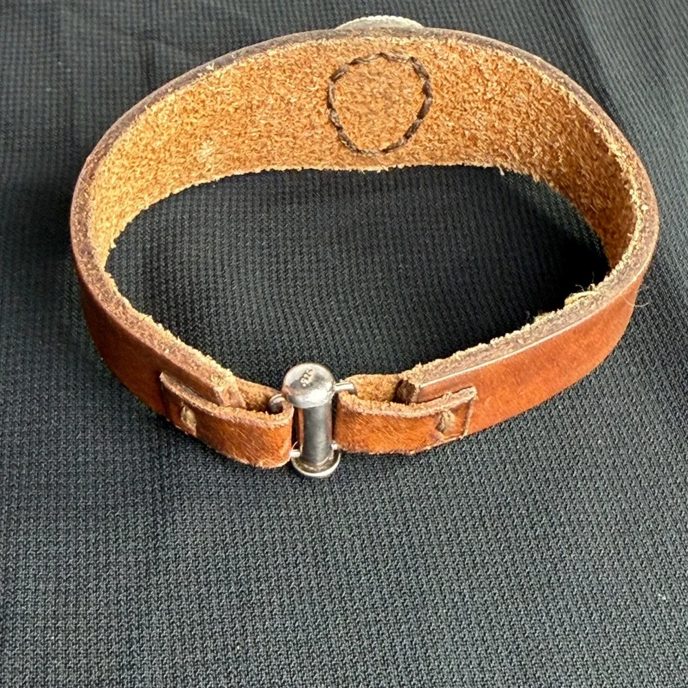 Southwestern Leather Cuff Bracelet Turquoise Sterling Silver 925 Toggle Brown 8