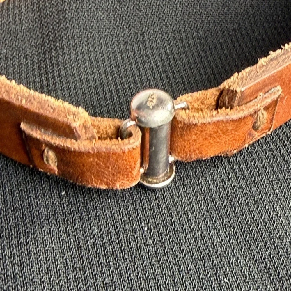 Southwestern Leather Cuff Bracelet Turquoise Sterling Silver 925 Toggle Brown 8
