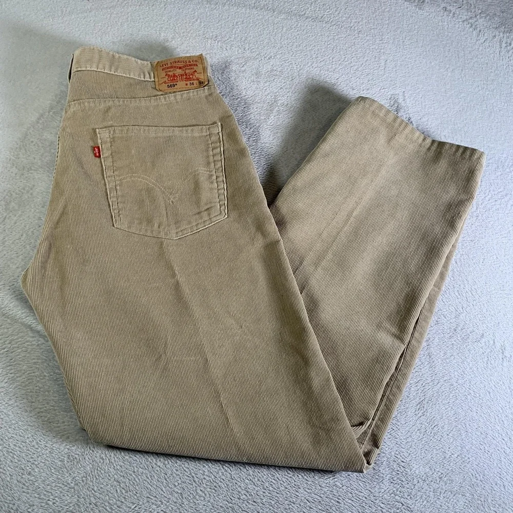 Vintage Levis 569 Jeans Mens 36x34 Beige Loose Straight Corduroy‎ Pants Cords