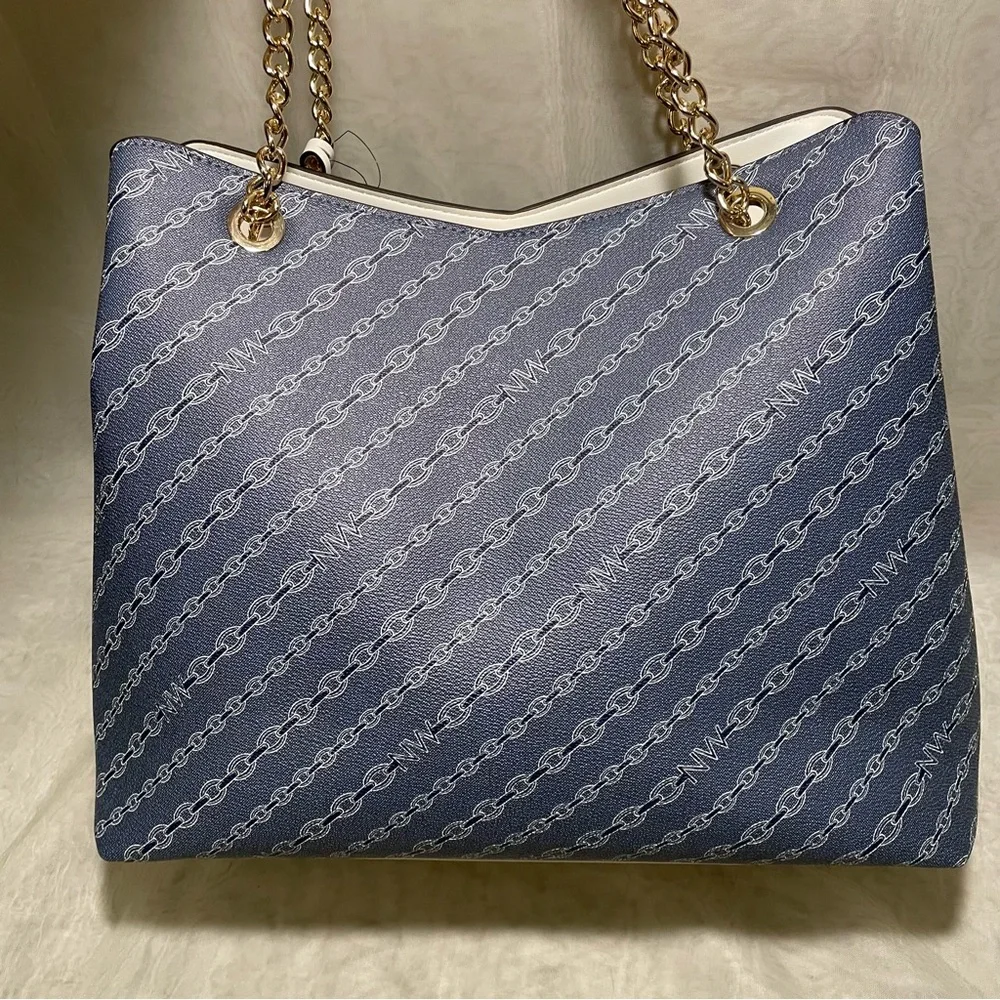 Nine West Navy Chain Link Design with Cream/White Accent Tote, NWOT