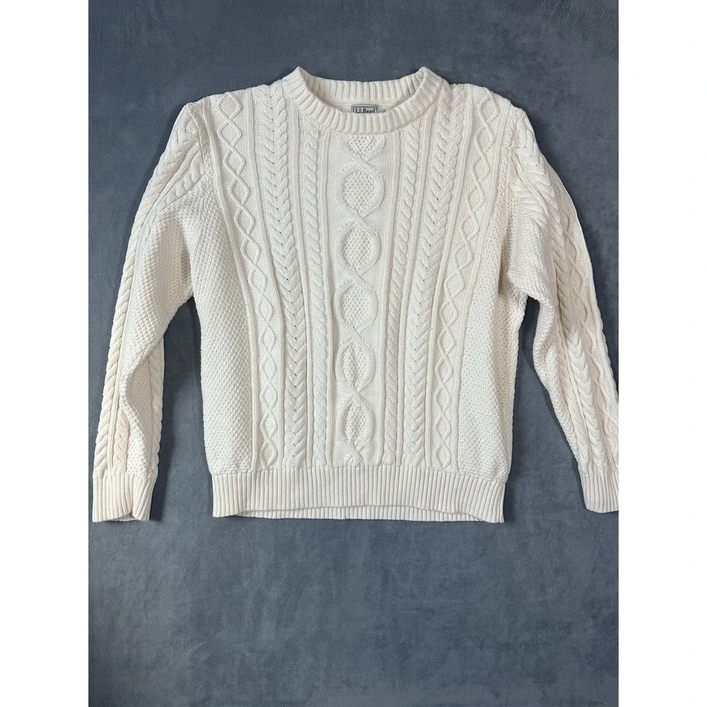 LL Bean Men's Heritage Organic Cotton Fisherman Sweater Cable Knit Sz‎ XL Cream