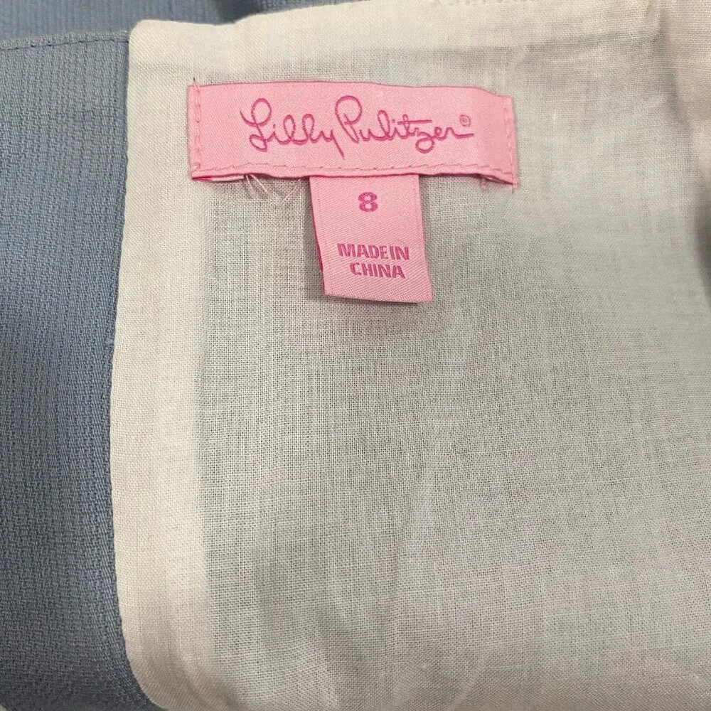 Lilly Pulitzer Blue Mini Skirt with Pink Embellished Faux Crystals‎ Size 8