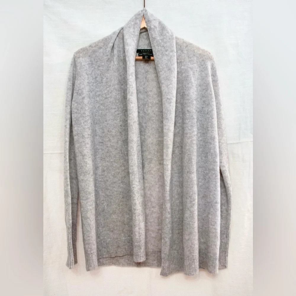 Tahari EUC 100% Cashmere Open Front Women's Shawl Cardigan Sweater  quite luxury