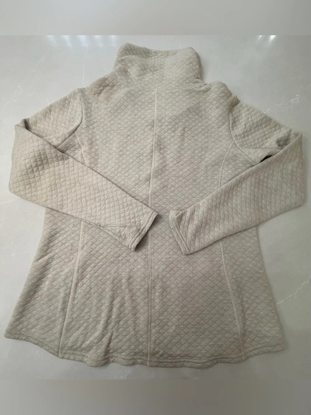 KÜHL Athena Quilted Cowl Neck Pullover Sweater Wool Blend Cream Dove, L