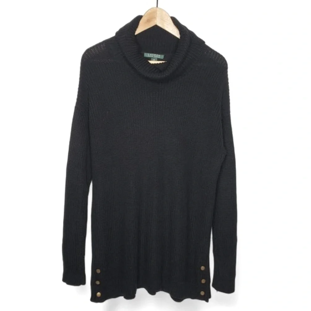 Lauren Ralph Lauren Women’s Black Vertical Ribbed Turtle Neck Pullover Sweater M