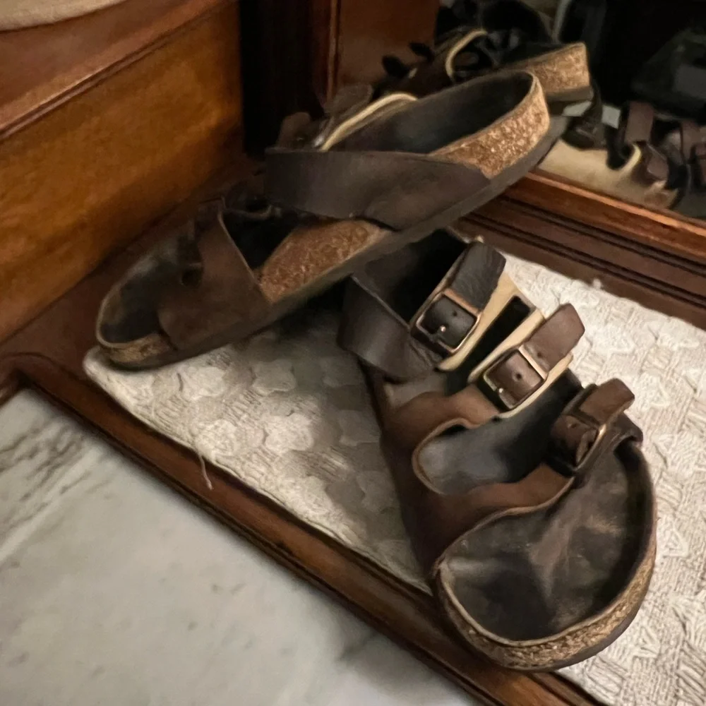 BIRKENSTOCK Classic Florida Soft Footbed Leather Sandals Brown Cream‎ Wms Sz 6.5