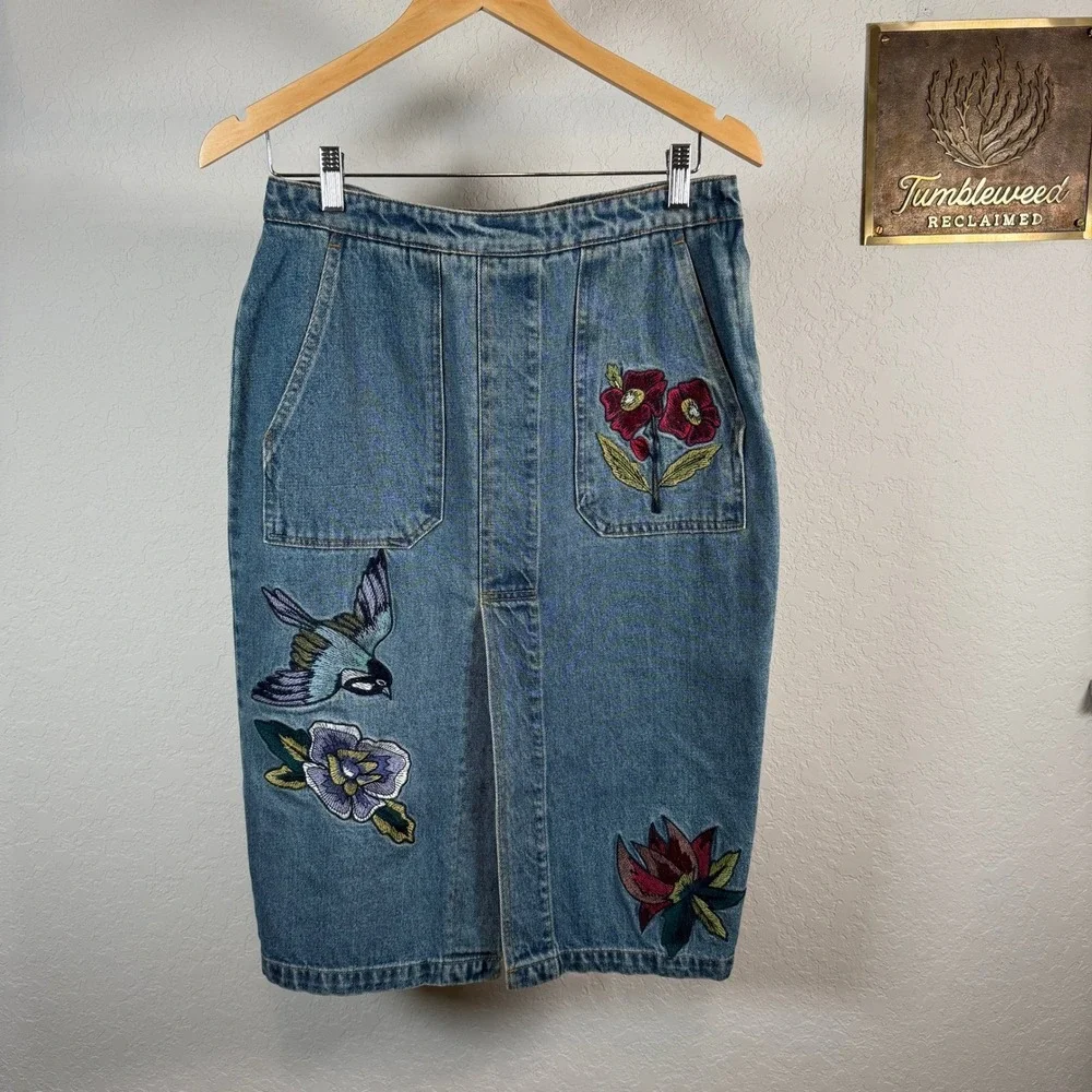 N/A embroidered denim
