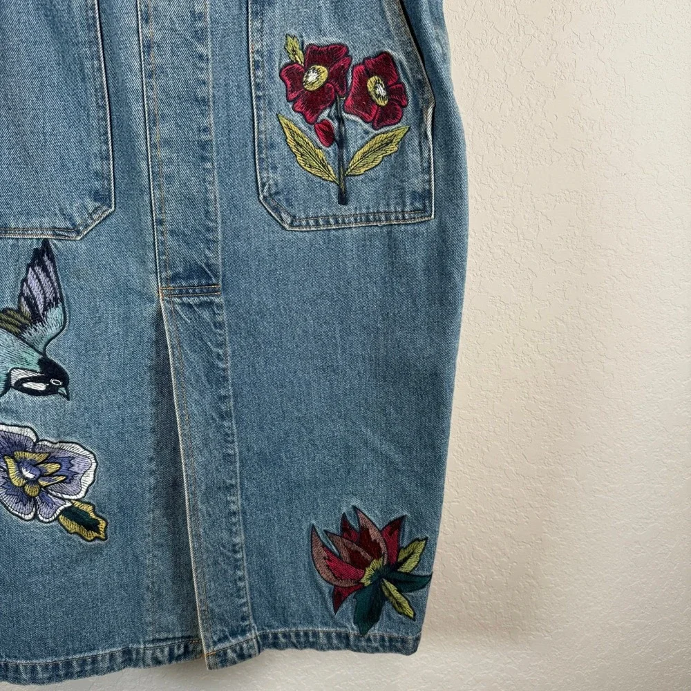 N/A embroidered denim