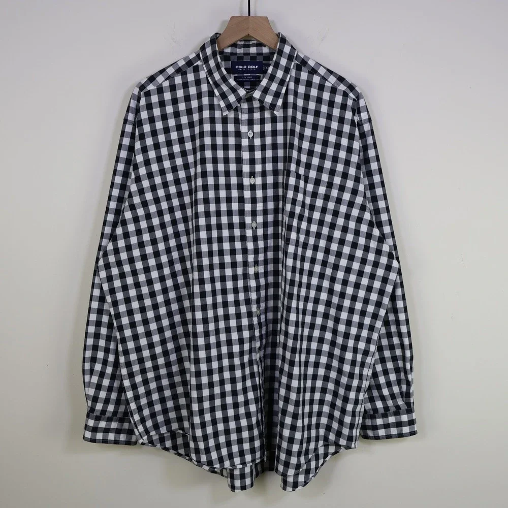 Vintage‎ Polo Golf Ralph Lauren Gingham Check Button Down XXL Preppy Black White