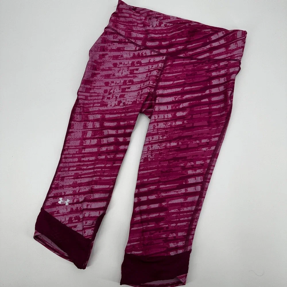 Under Armour HeatGear Compression Leggings Womens Medium Pink Purple Crop‎ Pants