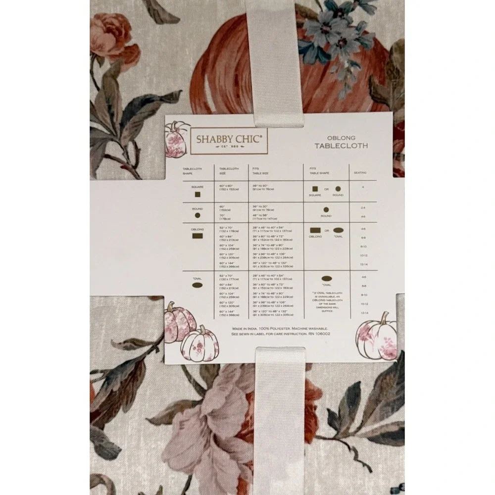 Shabby Chic Pumpkin Fall Tablecloth 60x104 Oblong Autumn Harvest Farmhouse