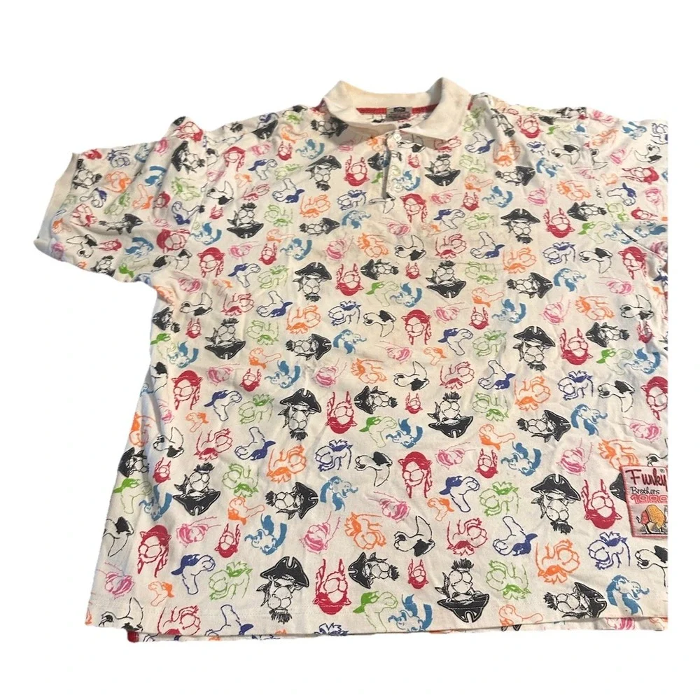 Vintage Camel All Over Print White Graphic Polo Shirt Mens Large 1989 80s‎ Retro