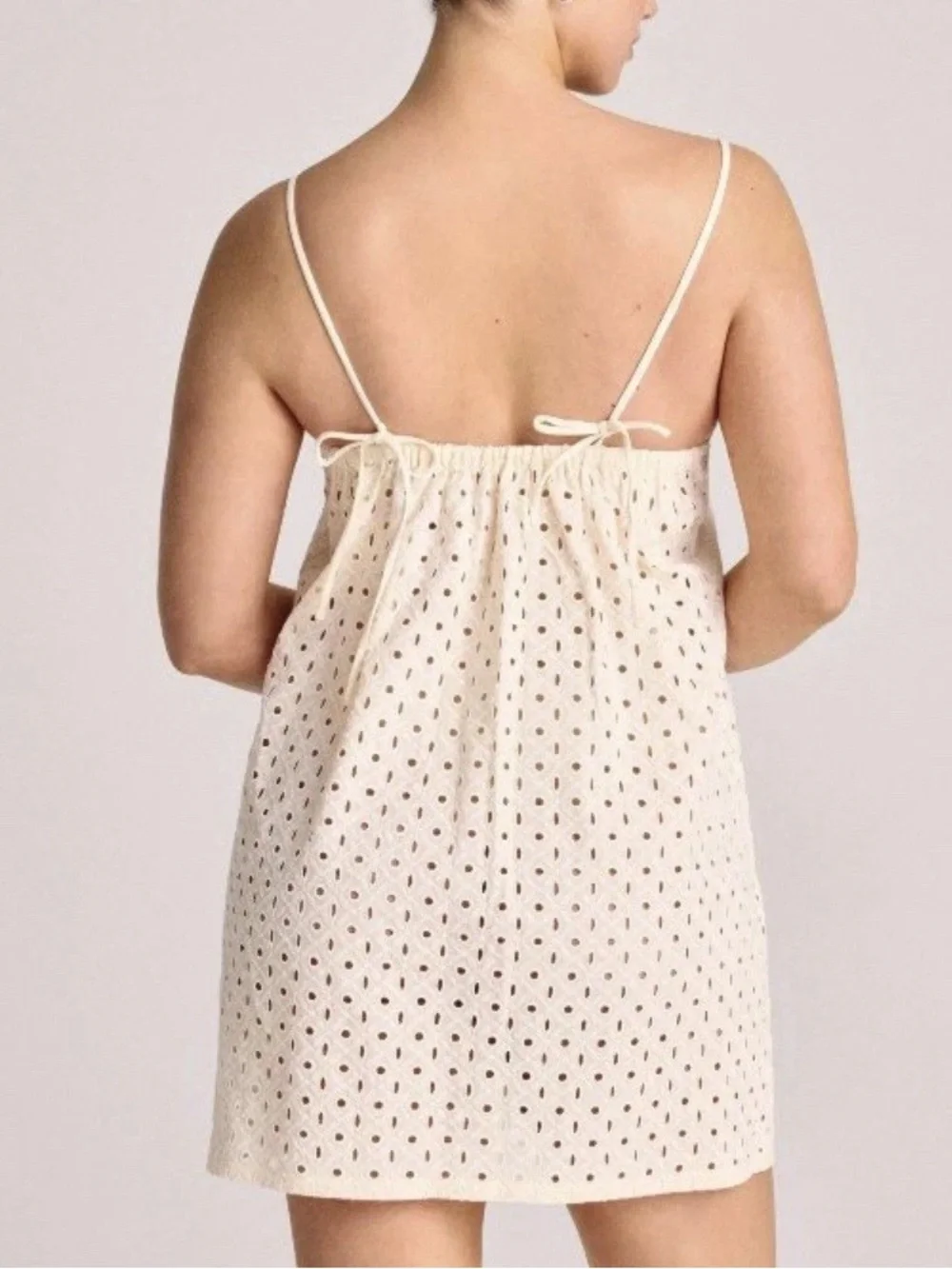 Vitamin A Cream Eyelet Spaghetti‎ Strap Mini Coverup Dress