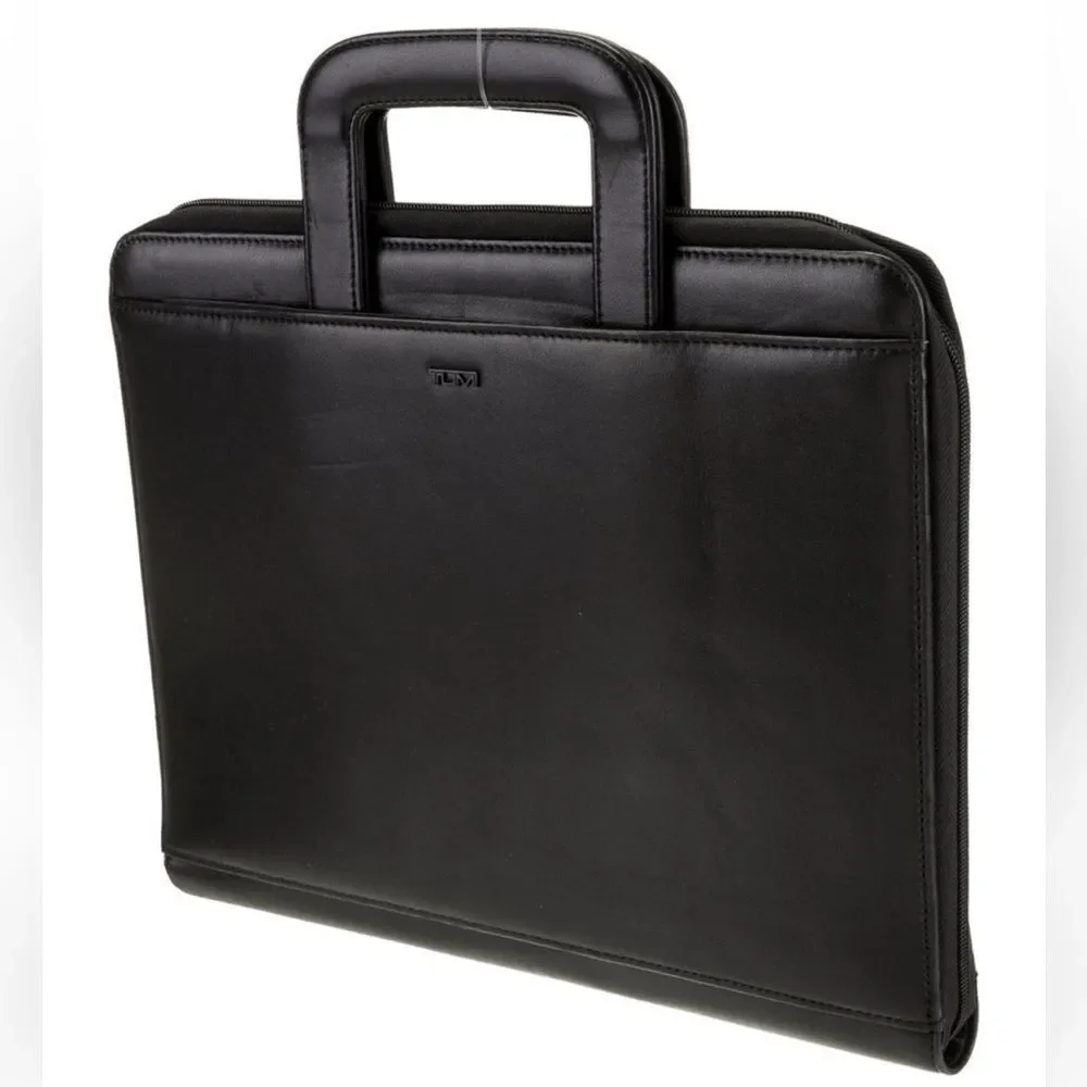 Tumi executive black leather portfolio case with pull out handles