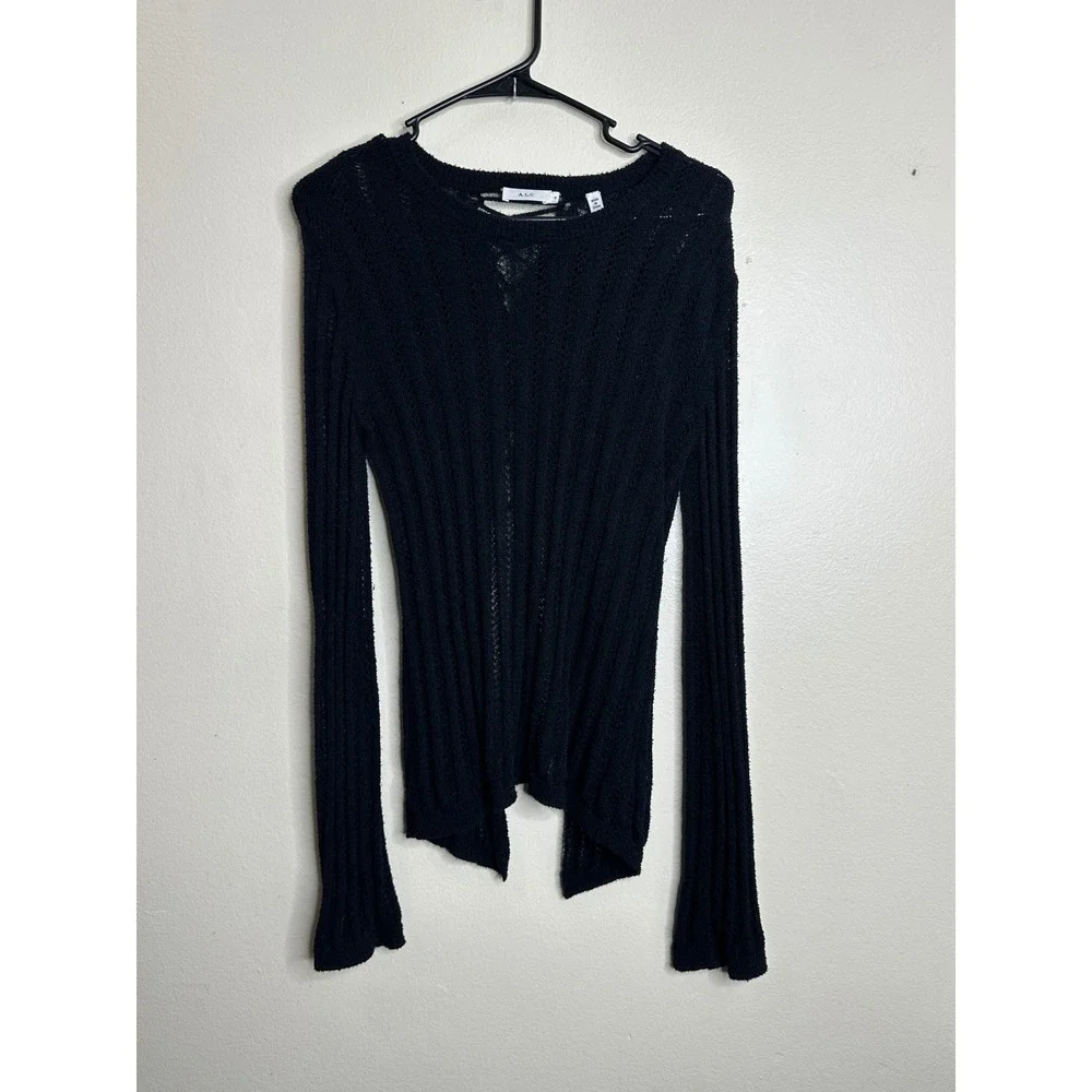 A.L.C. Miguel Sweater Lace Up Back Pointelle Knit Black size Small
