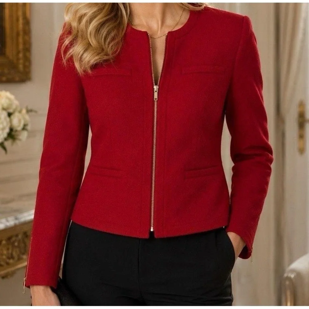VTG LAUREN RALPH LAUREN Women's Red Jacket Size 4 WOOL ZIP